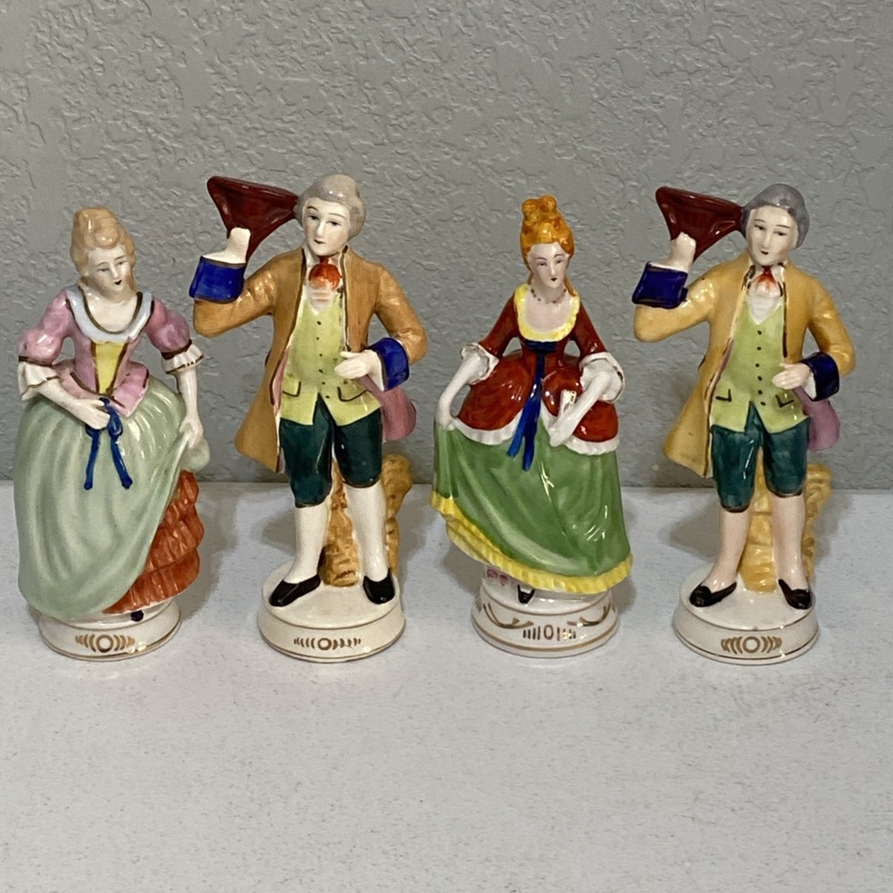 Moriyama Made In Occupied Japan Figurines Couples Victorian Porcelain Lot Of 4
